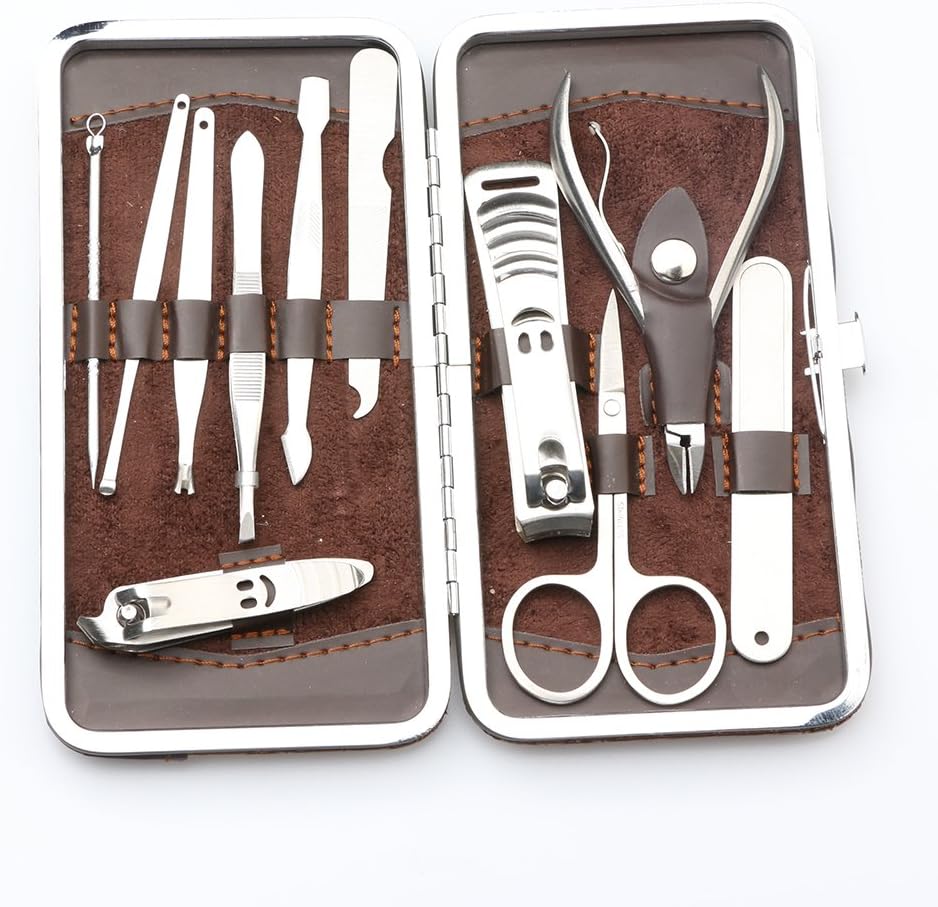 Manicure Pedicure Set Nail Clippers - Yifei 11 In 1 Stainless Steel Professional Pedicure Kit Nail Scissors Grooming Kit with Tan Leather Travel Case