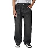 Plaid&Plain Men's Hip Hop Baggy Jeans Casual Wide Leg Y2k Skateboard Vintage Denim Pants Streetwear