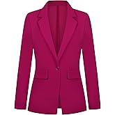 Womens Blazer One Button Jacket Suits Notched Lapel Casual Work Office Long Sleeve Blazer with Pockets