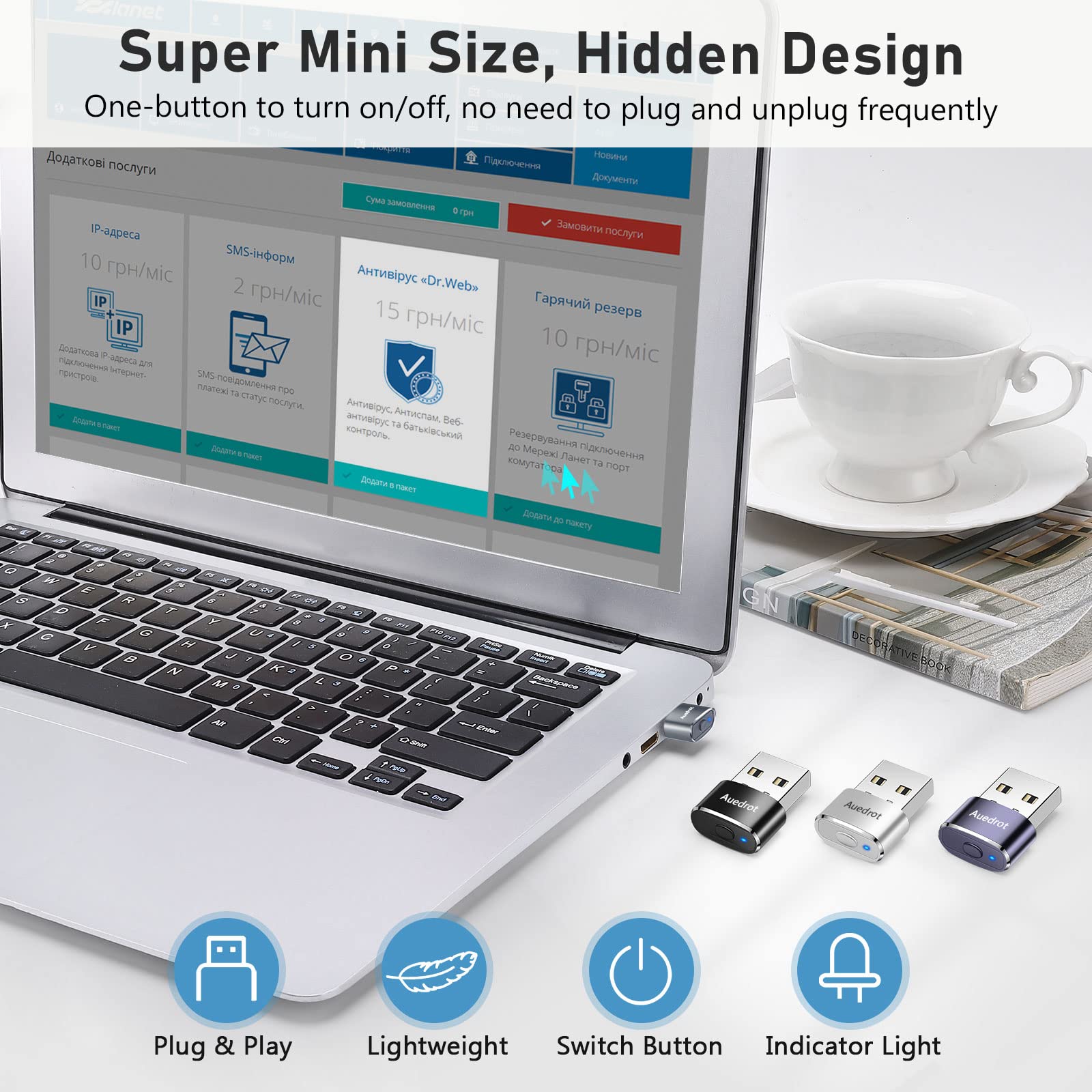Mouse Jiggler Undetectable Metal USB Mouse Mover with Switch Button, Automatic Mini Mouse Shaker with 2 Jiggle Modes, Driver-Free, Plug & Play, Keep Computer/Laptop Awake, with USB-C Adapter, Gray