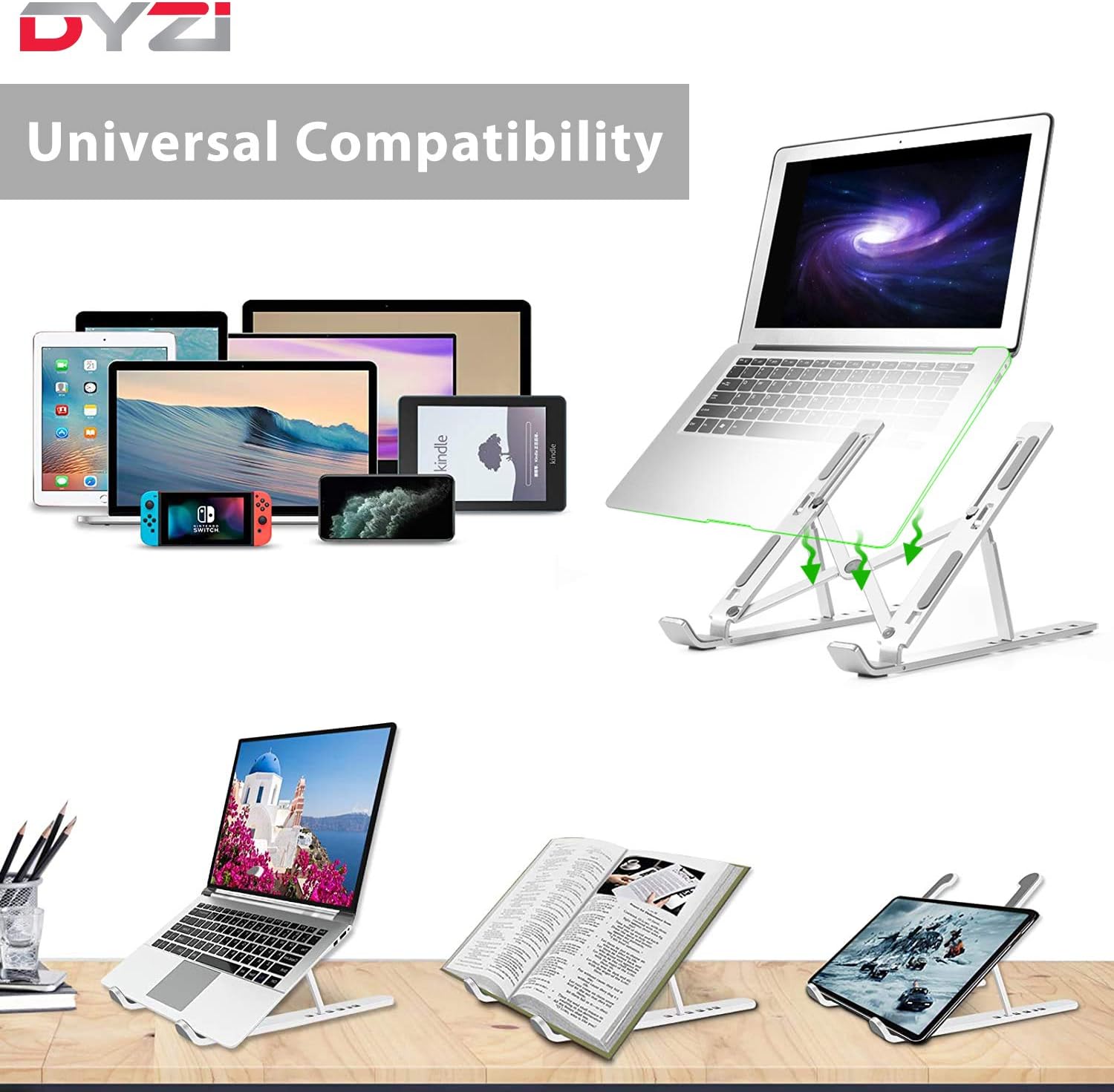 DYZI Laptop Stand-Ventilated Aluminium Laptop Holder for Macbook,Notebook,iPad-Adjustable Lightweight Cooling Stand compatible with Dell XPS,HP,Samsung,Lenovo - Image 4