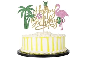 Confetti! Glitter Flamingo Cake Toppers Flamingo Happy Birthday Cake Decoration Tropical Hawaiian Luau Themed Party Supplies