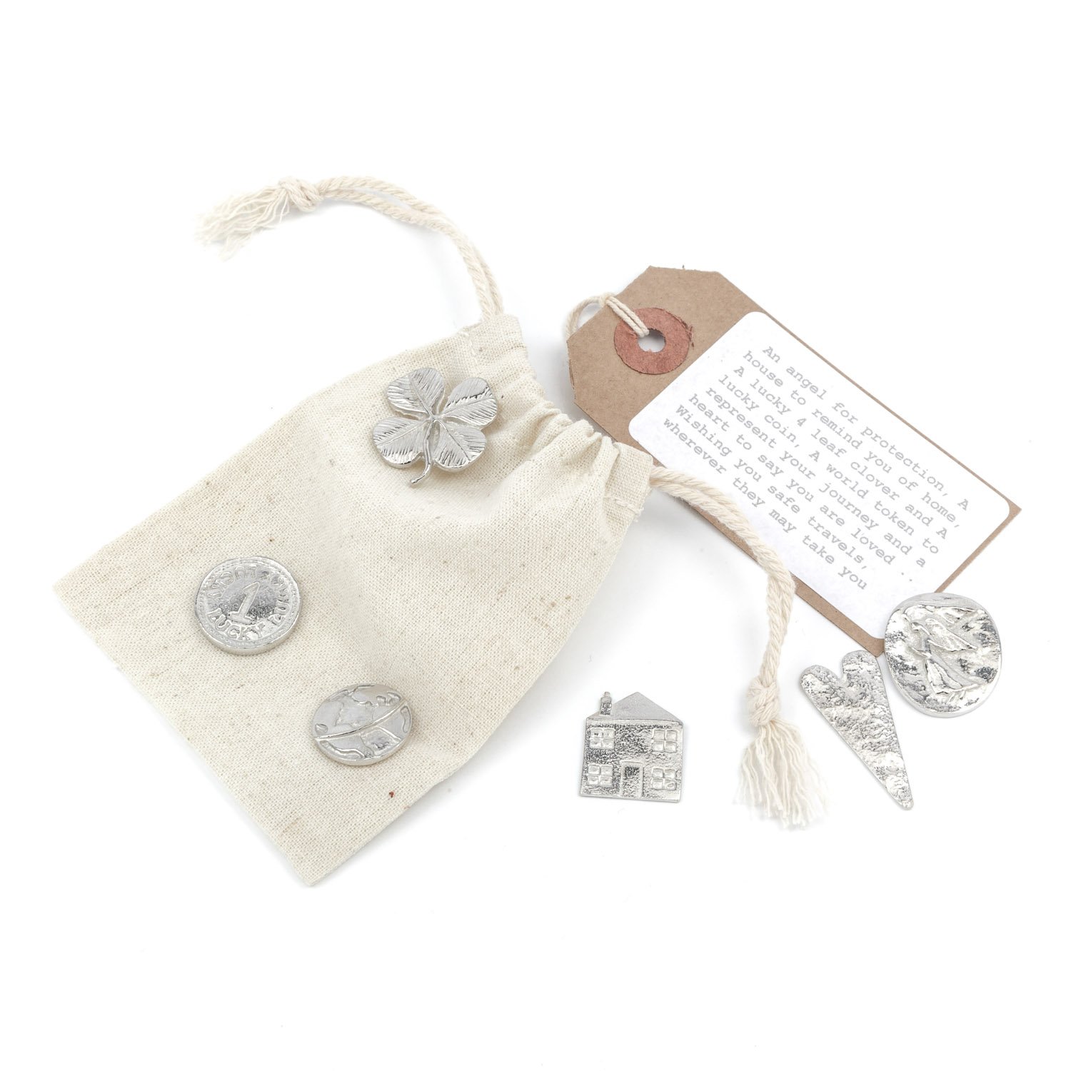 Metal Planet Ltd Travel token pewter keepsakes in cotton drawstring bag with gift tag FBA