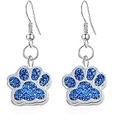 JDONL Kawaii Cute Cat Dog Paw Earring for Women Glitter Stainless Steel Lovely Cat Dog Paw Style Enamel Filled Dangle Earrings Jewelry Gifts