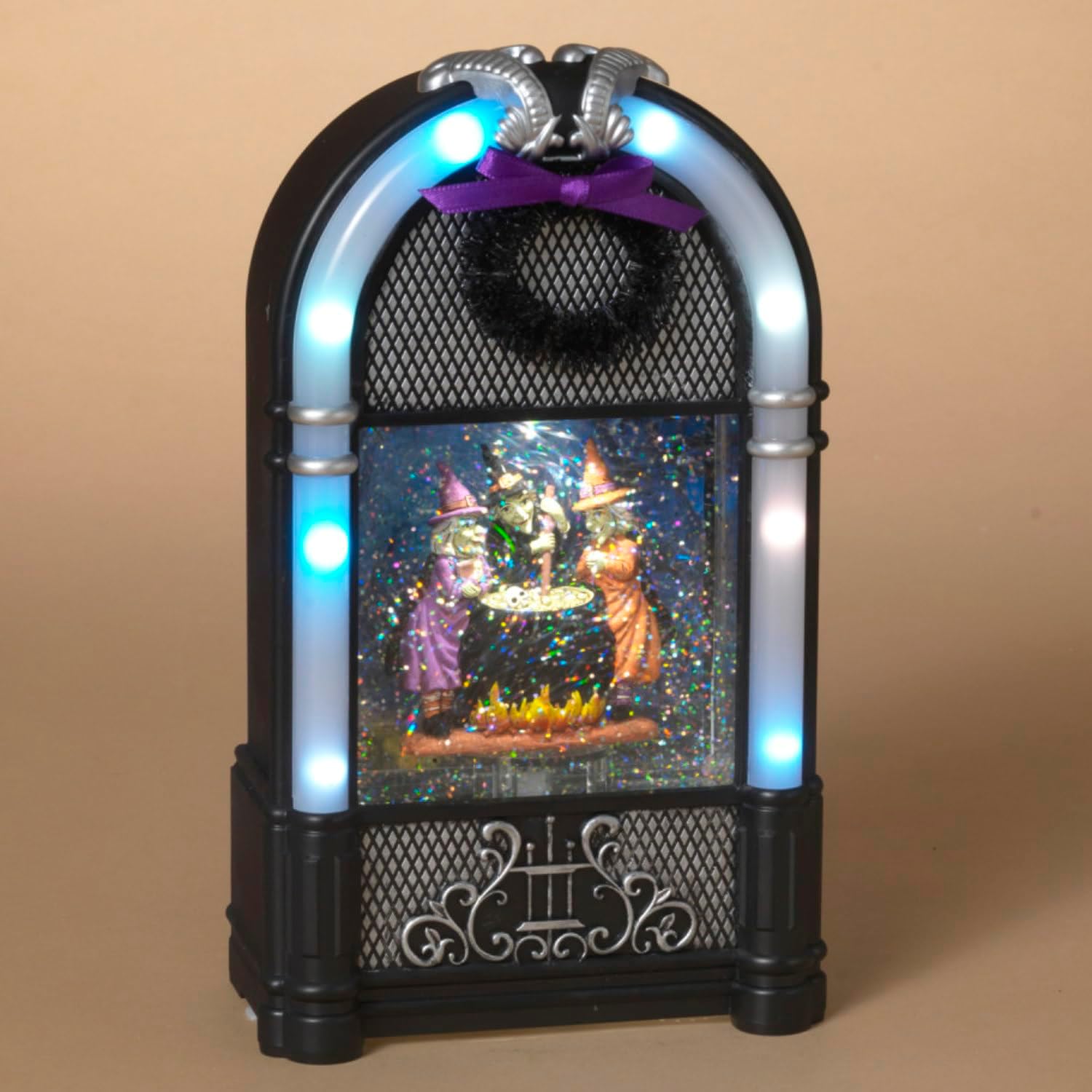 Snow Globes - One Holiday Way 9.5-Inch Water Lantern Glitter Snow Globe w/Witch Cauldron Halloween Scene in Jukebox Arch – Decorative Lighted Party Tabletop Decoration – Indoor Spooky Table Mantel Shelf Home Decor