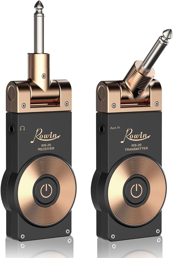 Rowin Guitar Wireless System Transmitter and Receiver Rechargeable WS20 2.4GHZ Golden Plug