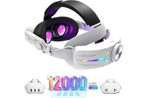 MLEMONVR Upgraded RGB Lighted Head Strap with Battery 12000mAh for Meta Quest 3/3s Accessories, Quick Charge for Extended Playtime, to Reduce Facial Stress, Adjustable Elite Strap (White)