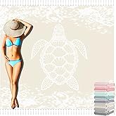 Yongoes Oversized Turkish Beach Towel Blanket Cotton Giant XL Sandproof Towels Huge Linen XXL Extra Large Big Throw Quilt Blankets for Adults Beige Turtle