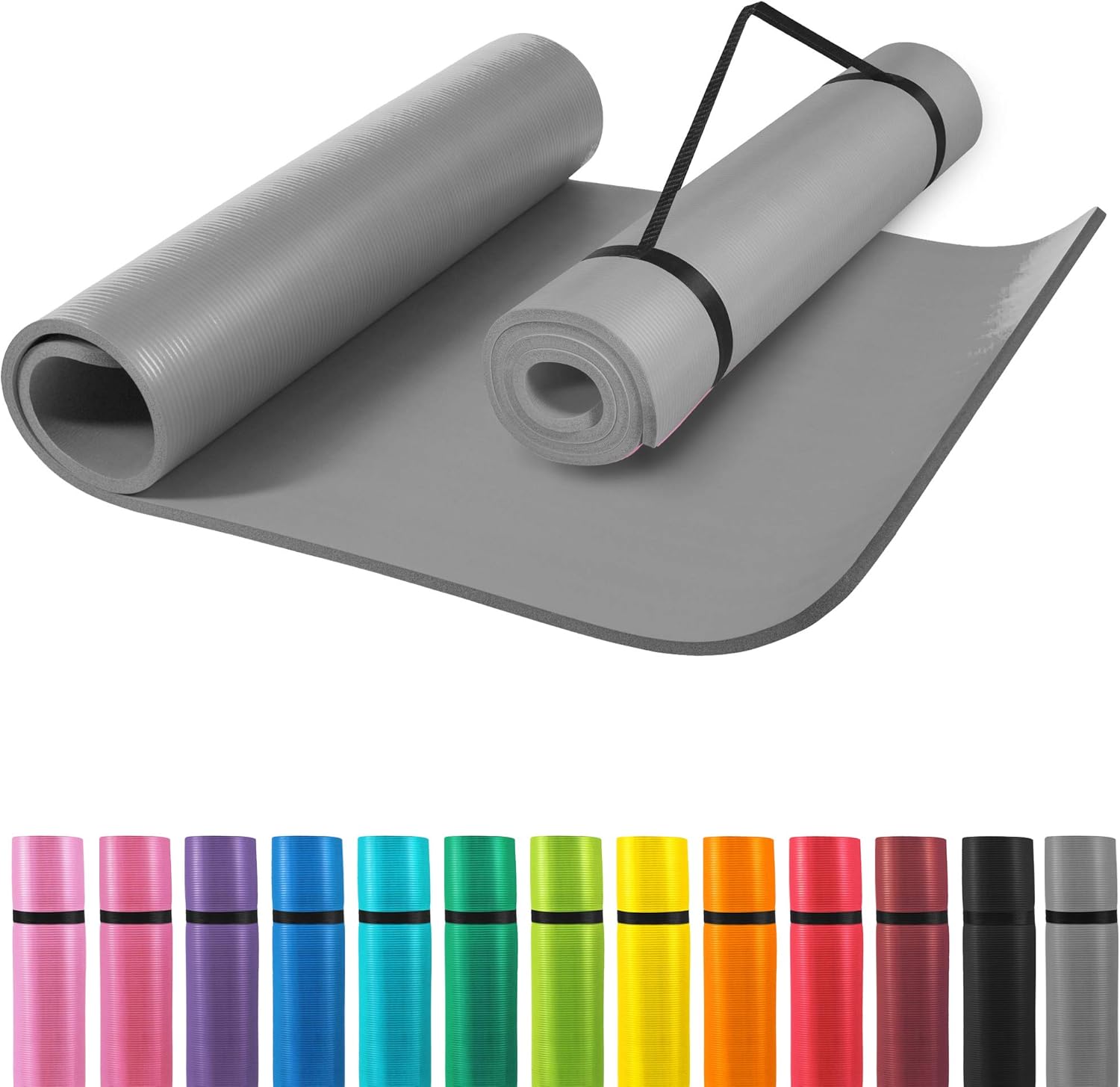 GORILLA SPORTS® Yogamatte mit Tragegurt 190 x 60 x 1,5 cm / 190 x 100 x 1,5 cm rutschfest u. phthalatfrei – Gymnastik-Matte für Fitness &amp; Yoga in 13 Farben