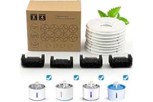 Cat Fountain Filters Replacement - 8+4 Pack Activated Carbon & Foam Filters for 81oz/2.4L Automatic Pet Water Dispenser