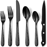 Hammered Black Silverware Set, EUIRIO 48 Pieces Flatware Set for 8, Heavy Duty Stainless Steel Cutlery, Food-Grade Utensil Sets Includes Spoons Forks and Knives, Mirror Finish Dishwasher Safe