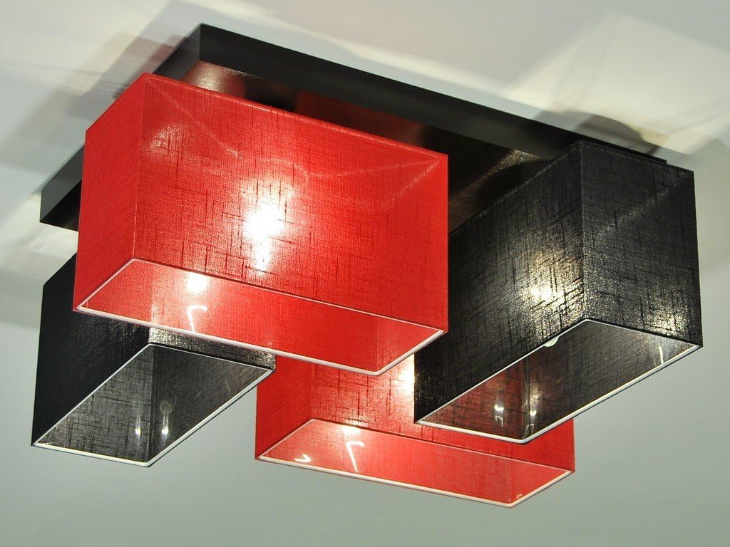 Modern Ceiling Light - JLS41SCROD - solid wood - 6 Colours Available - 4 lampshades (red / black)