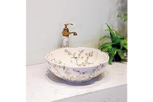XIGGJYL Vessel Bathroom Sink Flower Shape Design Porcelain Above Counter Sink for Bar and Cloakroom Chinese Vanity Bowl