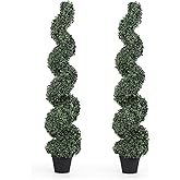 LAIMENNI 4ft Spiral Topiary Trees Artificial Outdoor Set of 2 – UV Resistant Faux Boxwood Plants for Outdoor Planters, Fake Bushes & Shrubs for Front Porch Outside Decor (4 Foot/48 Inch)