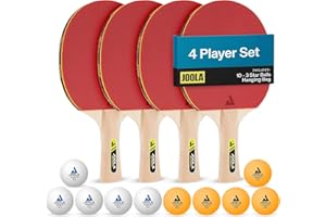 JOOLA Family Premium Table Tennis Bundle Set - 4 Regulation Ping Pong Paddles, 10 Training 40mm Ping Pong Balls, and Carrying