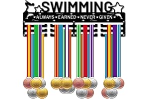 CREATCABIN Swimming Medal Holder Hanger Medals Rack Black Metal Iron Medal Holder Rack Sport Medal Stand Frame Wall Mounted Hanging Over 60 Medals for Athletes Swimmer Medalist 15.7 x 5.6Inch