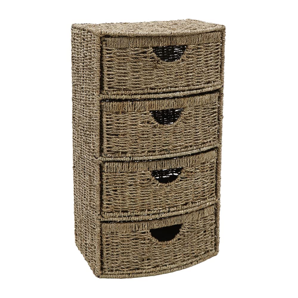 JVL 4 Drawer bow front natural seagrass bathroom cabinet chest storage unit