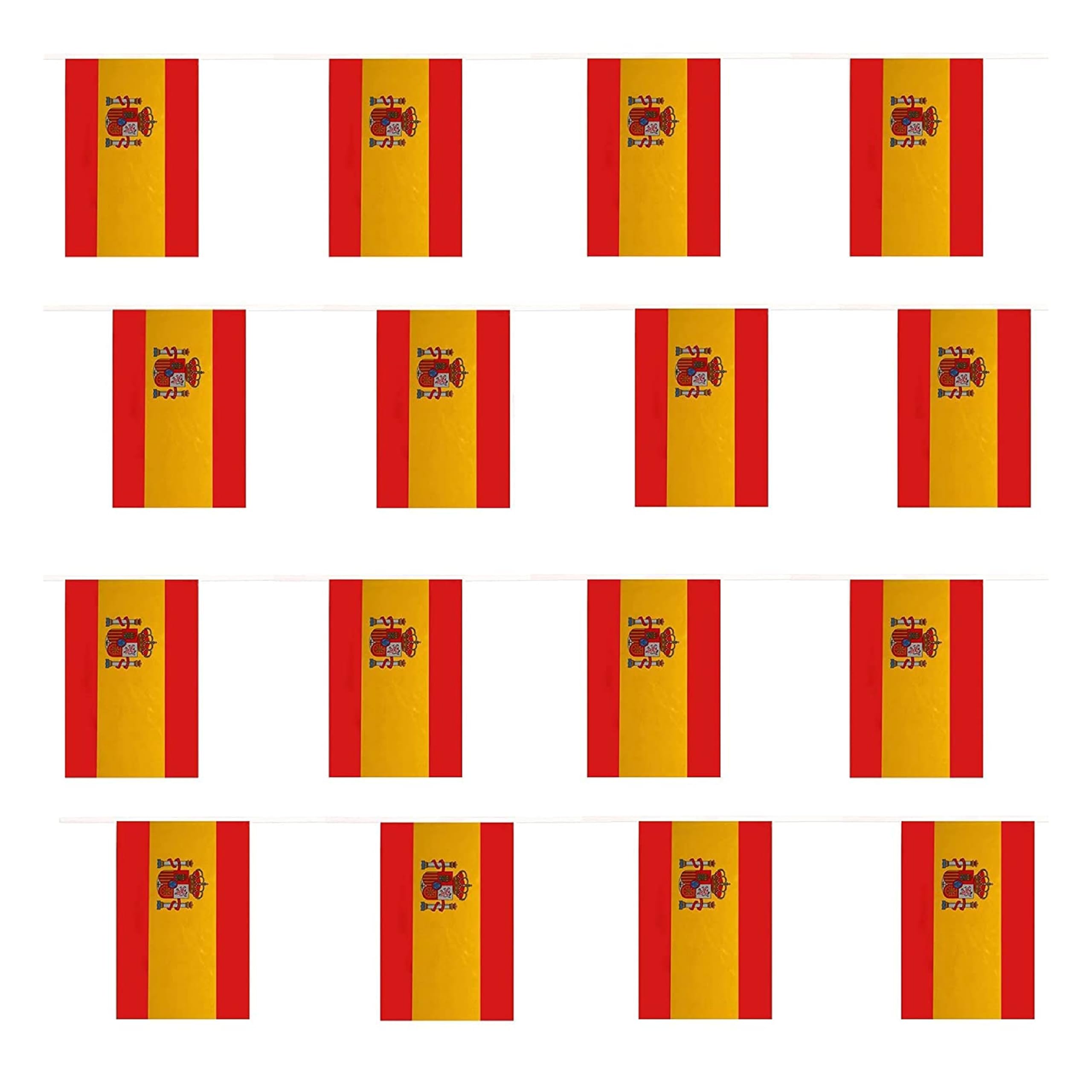 Spanish Flag Bunting - 10m 33ft - 20 Flags - Plastic all Weather Spain Bunting Decoration for Indoor Outdoor Sporting Events, Street Parties, Festivals and Celebrations