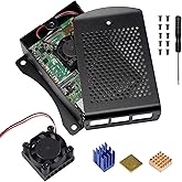 ALAMSCN for Raspberry Pi 4 Metal Case Aluminium Case Protective Shell Box Wall Mounted Enclosure with Dual Cooling Fan Heat Sink for Raspberry Pi 4 Model B RPi 4B Black