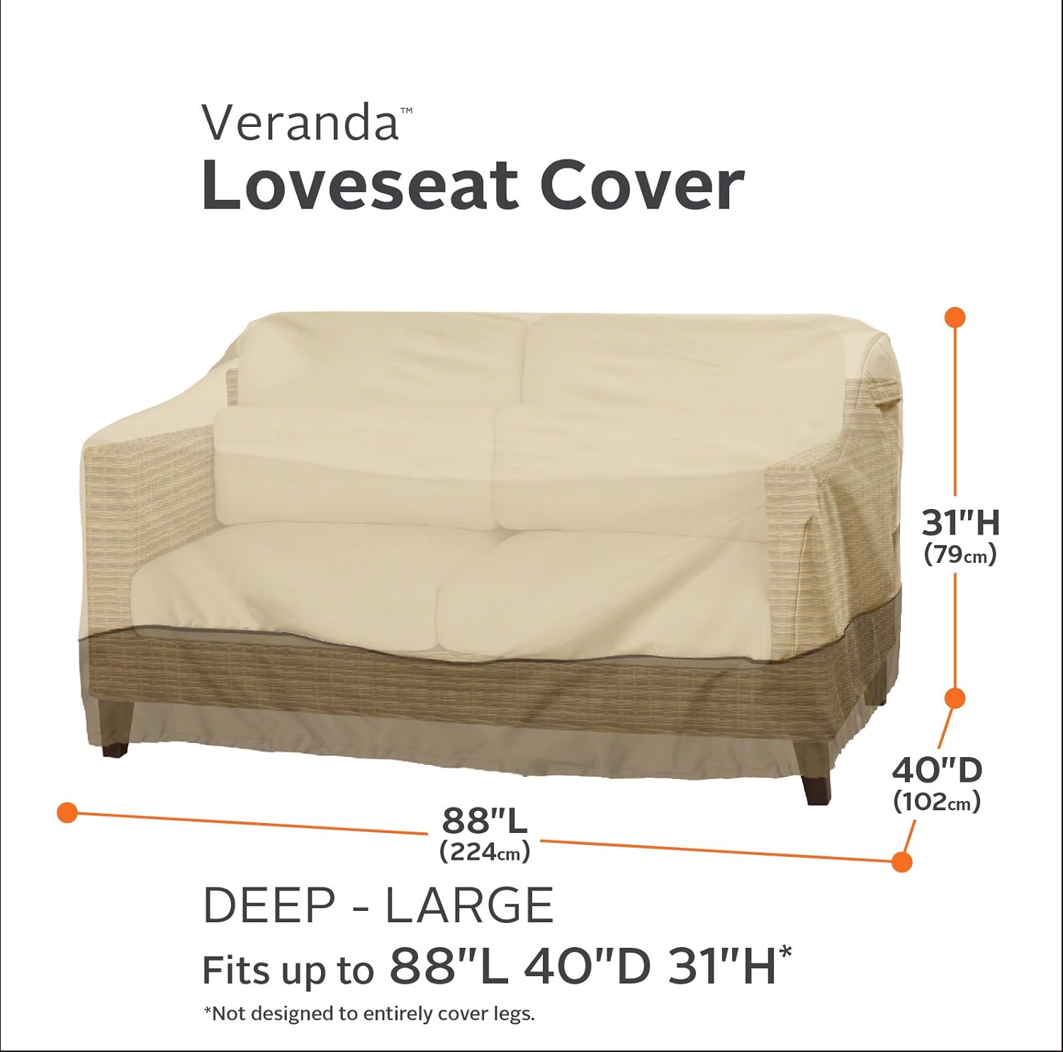 Classic Accessories 55-414-041501-00 Veranda Water-Resistant 88 Inch Deep Seated Patio Sofa/Loveseat Cover, Pebble, Large : Garden & Outdoor