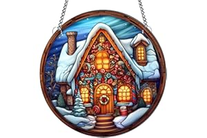 MATIHAY Christmas Acrylic Window Hanging Ornaments, Snow Floral House Wall Decor for Home Garden Yard Funny (Floral House,L)