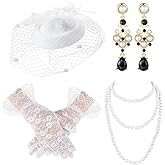 Bencailor 50s Fascinator Hat for Women Funeral Veil Hats Set Mesh Headpiece and Lace Glove Necklace Earring for Tea Party Cocktail