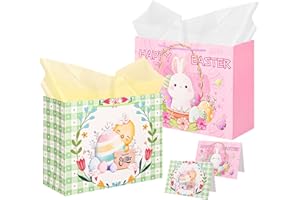 Nimbbex 2Pack Large Easter Bags for Kids, 13" Eggs Easter Gift Bags with Handles Tissue Paper for Kids, Gifts Wrapping, Party Supplies
