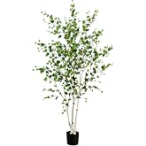 Nearly Natural 7 ft Artificial Birch Tree with Real Touch Leaves | Nature-Inspired Design, Light-Hued Bark, Nursery Planter Included, Realistic Home and Office Decor