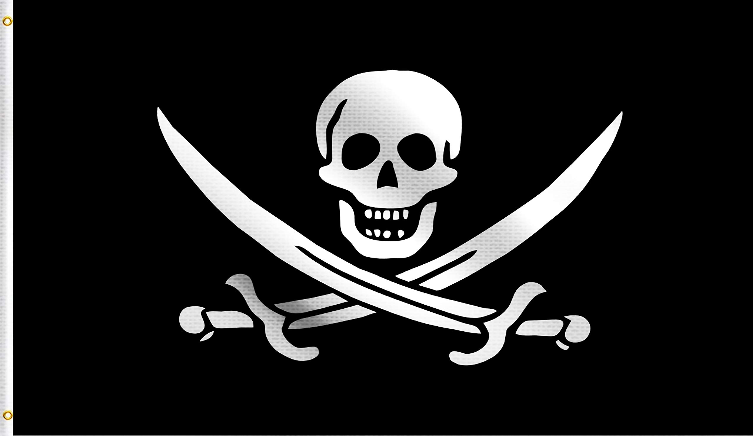 DMSE John Jack Rackham Calico Jack Pirate Cross Swords Skull Flag 3X5 Ft Foot 100% Polyester 100D Flag UV Resistant (3' X 5' Ft Foot)