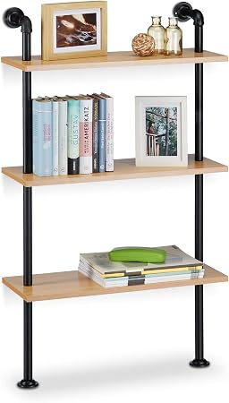 Relaxdays Industrial Wall Shelving Unit 3 Shelves Wall Mount Bookcase Wooden Vintage Retro Look Hxwxd 112 5 X 60 X 24 Cm Natural Amazon Co Uk Kitchen Home