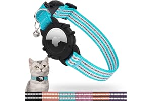 FEEYAR AirTag Cat Collar, Integrated Kitten Collar with Apple AirTag Holder, Reflective GPS Cat Collar with Bell[Teal], Lightweight Tracker Cat Collars for Girl Boy Cats, Kittens and Puppies
