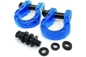 GA GEARAMERICA GearAmerica Mega D Ring Shackles for Towing 68,000 lbs Capacity, Stronger Than 3/4" D Rings - Tow Shackle & 7/8" Pin & Washers - Securely Connect Tow Strap/Winch Rope for Off-Road Recovery - Blue