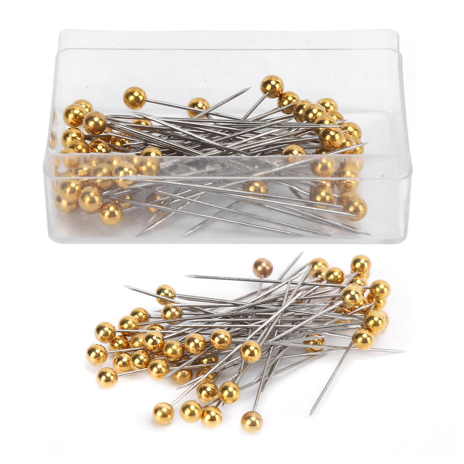 Sewing Pins, 100pcs Straight Pins Golden Pearlized Ball Head Pins Straight Pin for Fabric Straight Quilting Pin with Plastic Box for Sewing Craft Dressmaker Jewelry Decoration