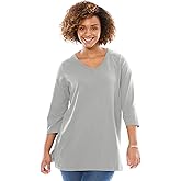 Woman Within Plus Size Perfect Three-Quarter Sleeve V-Neck Tunic