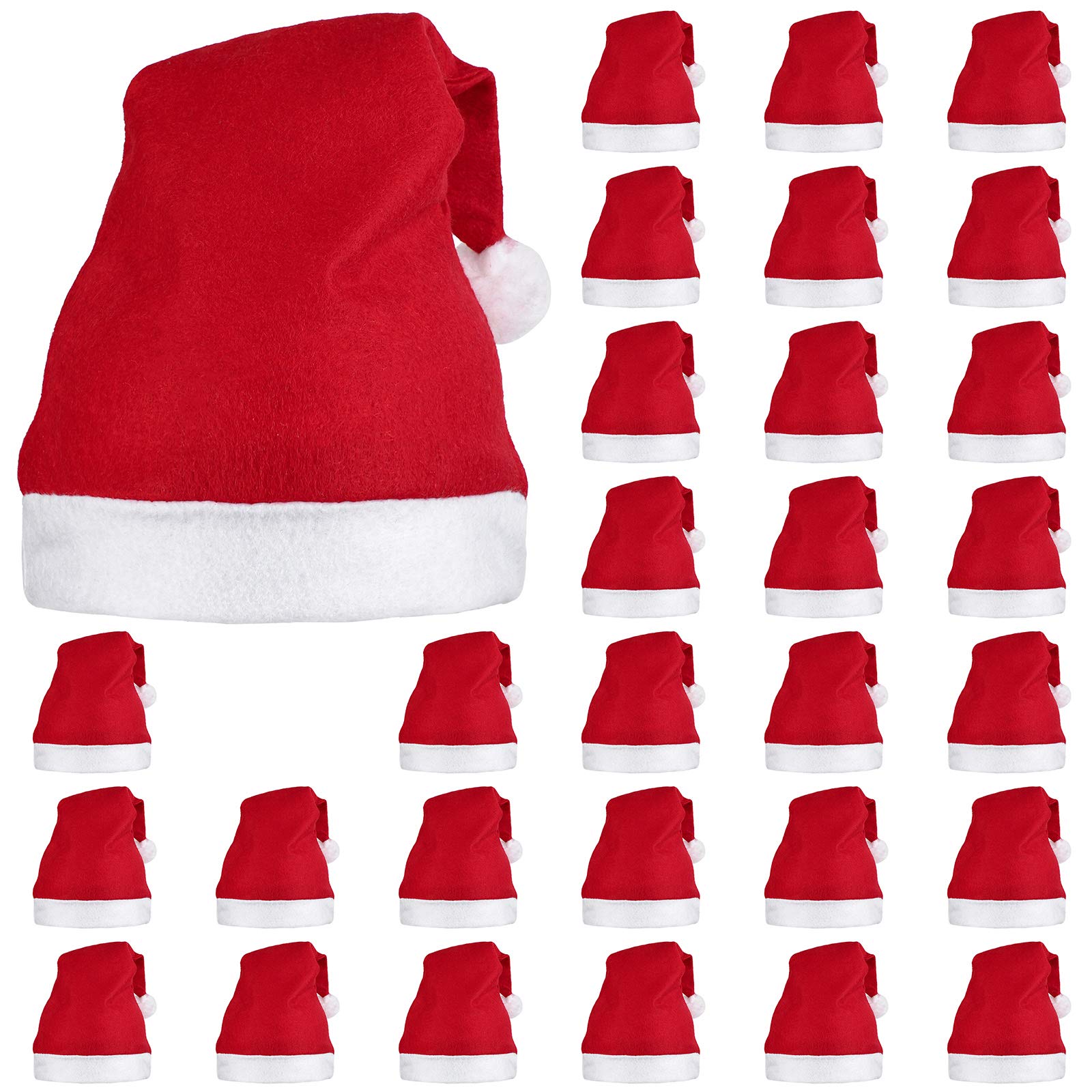 ELCOHO 30 Pack Santa Red Hat Short Plush Non-Woven Fabric Christmas Hat for Adults (red)