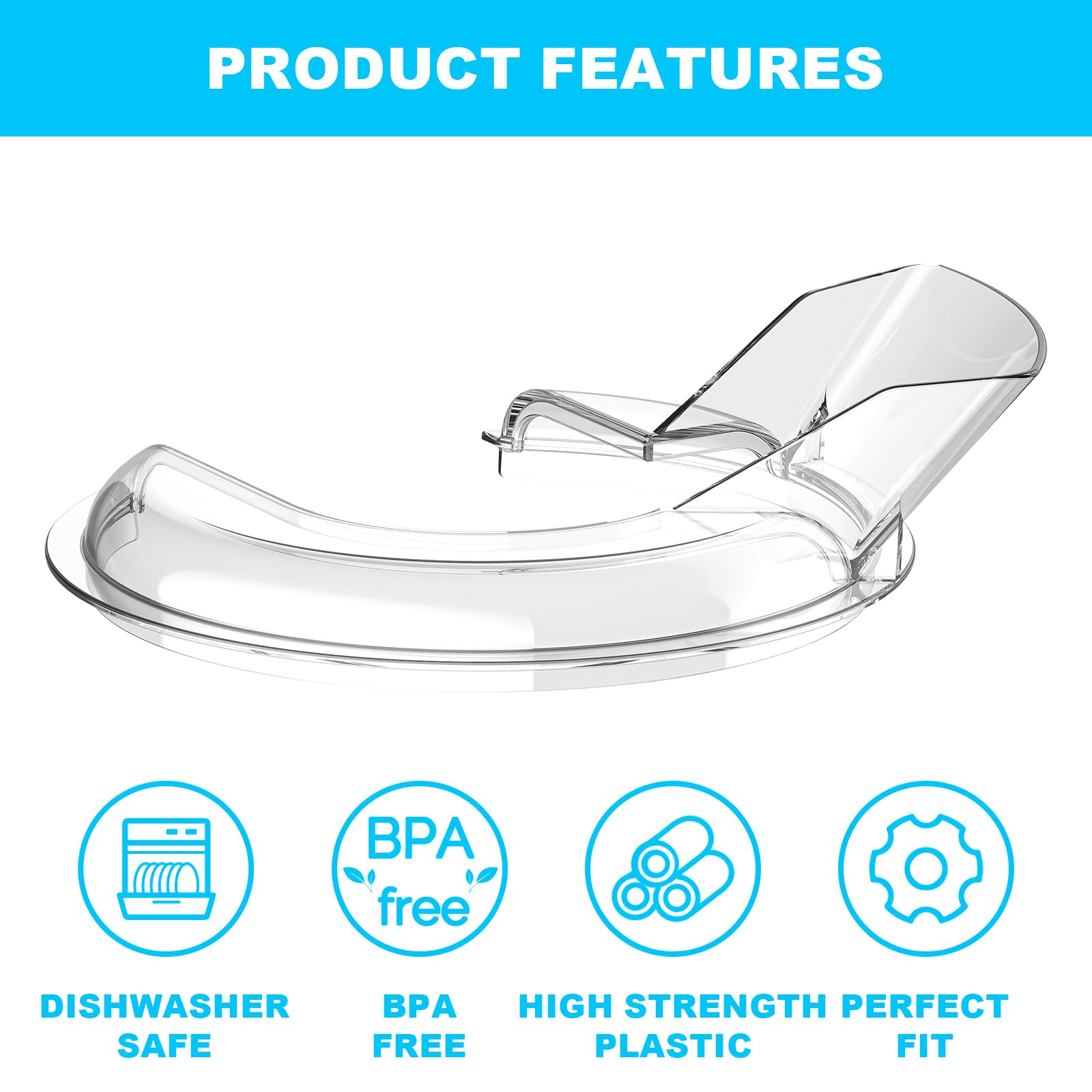 Pouring Shield for KitchenAid 4.5~5 QT Bowl (Stainless Steel, Glass, Ceramic) - Clear Safety Pouring Shield for KitchenAid Tilt-Head Stand Mixers, As Kitchen Aid Accessories and Attachments
