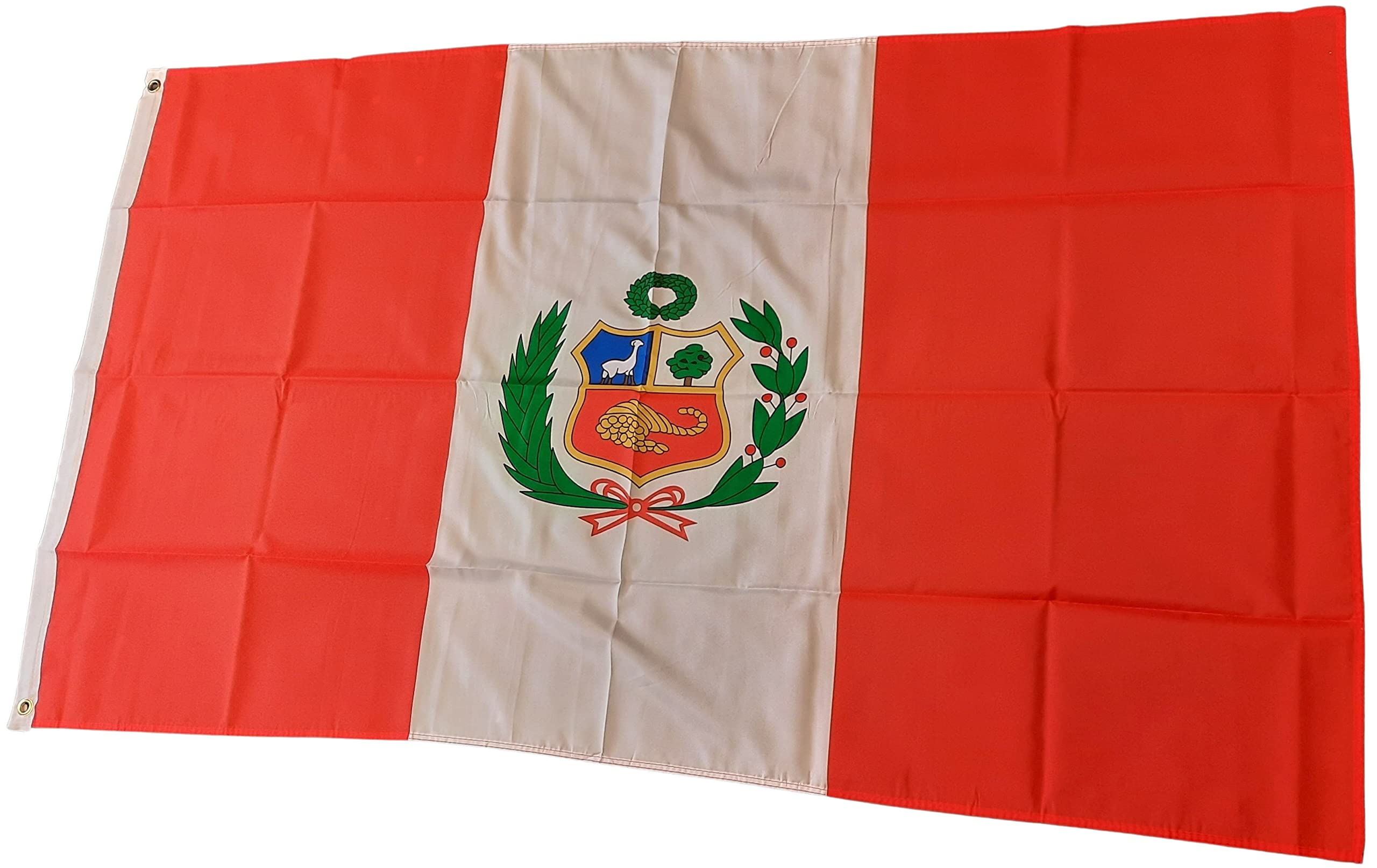 NWFlags Peru Flag 5ft x 3ft 75d Premium Polyester Suitable For Flagpoles | Strong Polyester 5x3 foot material large Peruvian flag with 2 metal Eyelets