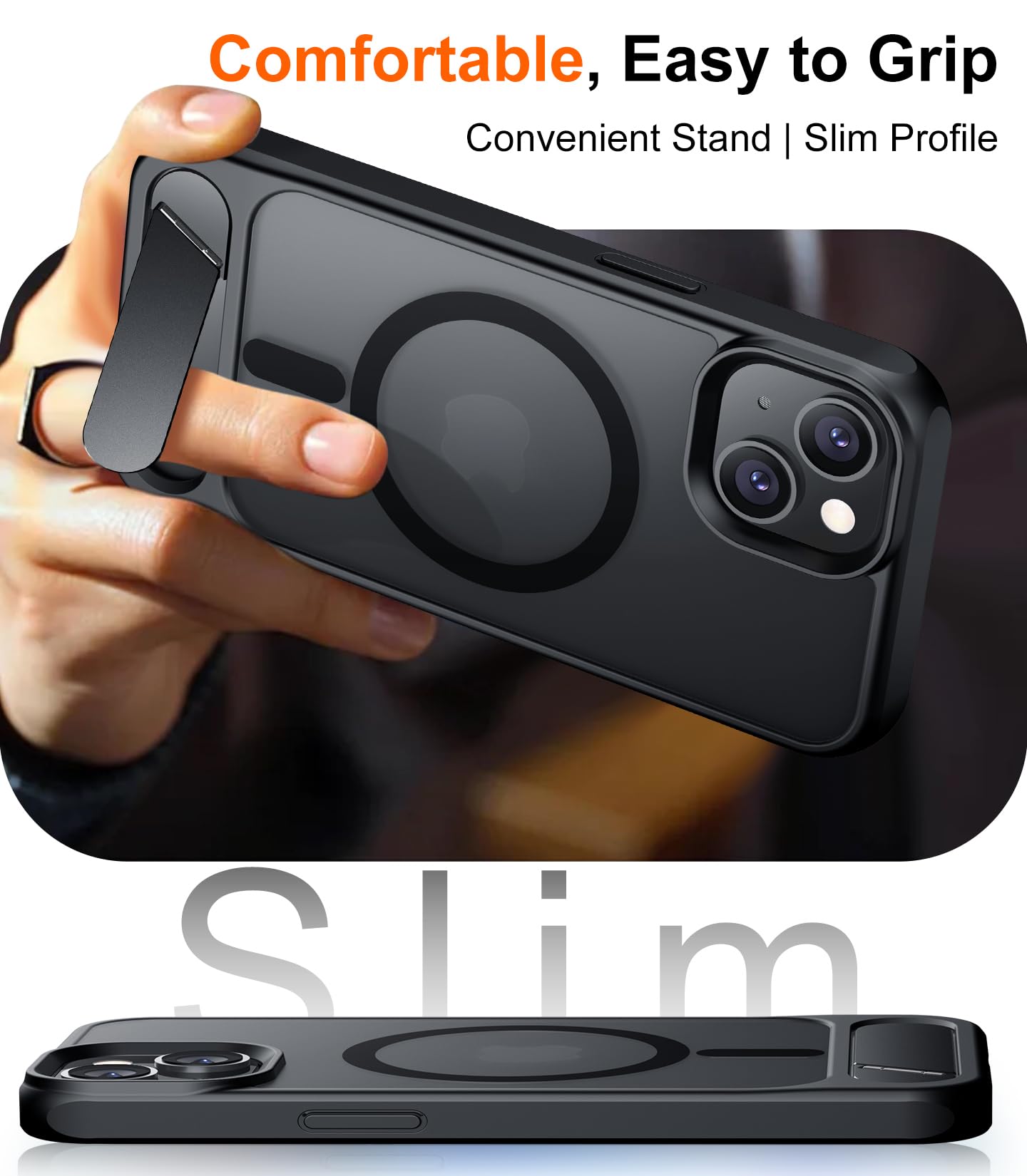 Temdan Magnetic Compatible with iPhone 14 Case/iPhone 13 Case,[Built-in Invisible Kickstand][Compatible with MagSafe][Military Grade Shockproof] Slim Translucent Matte Phone Case for iPhone 14/13 6.1