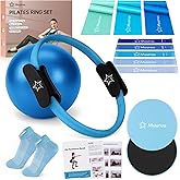 Pilates Ring Set, Pilates Essentials Kit for Home Workouts Women, Yoga Equipment Set with 14 Inch Magic Circle, 9.8” Ball, 5 Resistance Bands, 3 Long Stretch Bands, Core Sliders, Non-slip Socks
