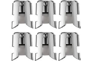 OUWO Champagne Stopper 6 Pack Stainless Steel Champagne Save with Food Grade Silicone，Leak-Proof Bubble Retaining Saver，Suitable for Champagne Prosecco Cava and Sparkling (Silver)