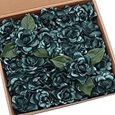 D-Seven Artificial Flowers 25pcs Dark Teal Gardenia Flowers with Stem for Wedding Flowers Centerpieces Bridal Shower Baby Shower Decorations DIY Wedding Bouquets Party Floral Arrangements