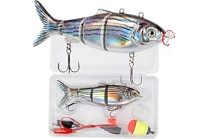 HADORAM Robotic Swimming Lure 5.1” Fishing Lure 4-Segement Multi Jointed Swimbait Electric Bait LED Light USB Rechargeable for Bass Trout Pike Fishing Tackle