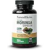 NaturalHerbo Pure Moringa Capsules - Pure Moringa Leaf Extract for Natural Energy, Digestion & Daily Wellness | Green Superfood Supplement | Vegan, Non-GMO, Gluten-Free | 120 Capsules (800mg)
