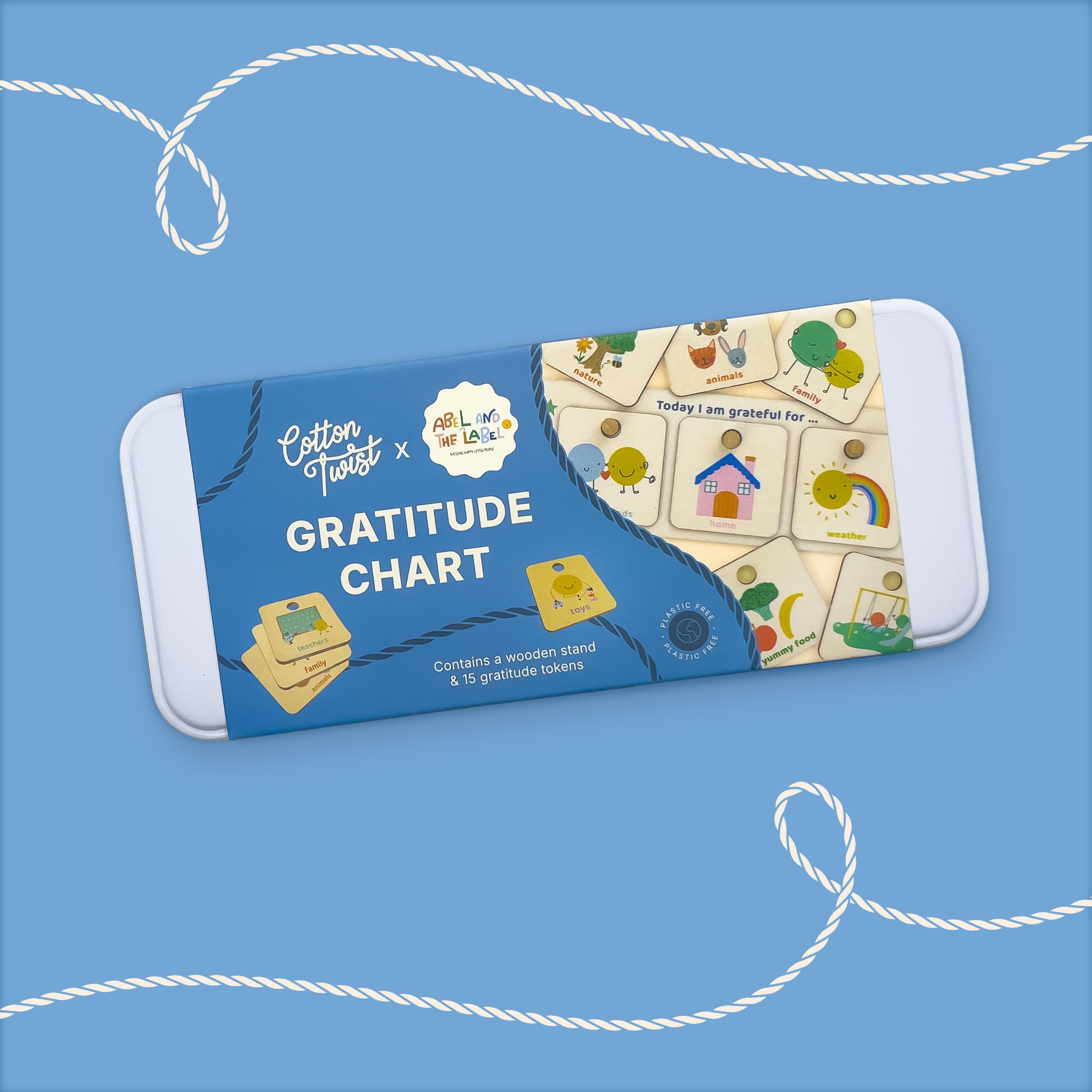 COTTON TWIST Gratitude Chart for Kids - Wooden Reflection and Thankfulness Board - Mindfulness Display with Tokens - Emotional Wellbeing Activity for Home, Classroom or Therapy Use - 15 Pieces