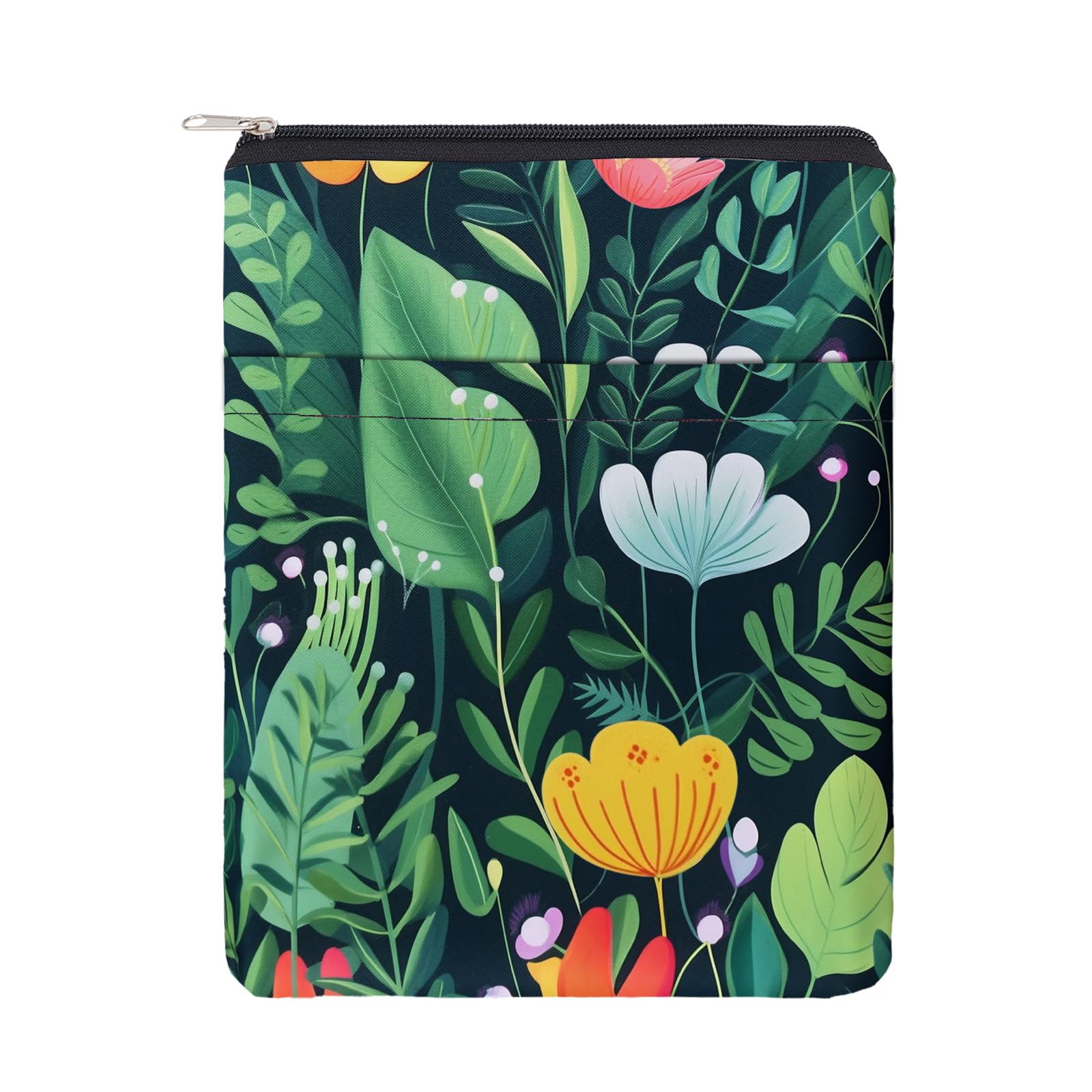 NICENEEDED Book Cover with Zipper, Flower Tussock Book Sleeve Book Pouch Washable Fabric Cover, Front Pocket Book Protector Waterproof BookCover Case for Book Lovers