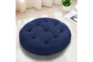 Millsilo 22 inch Floor Pillow, Large Floor Cushions, Round Floor Cushion Seating for Adults Kids, 4 Inch Thick Tufted Meditation Cushion for Yoga Living Room Tatami Floor, 22x22x4 Inch, Navy Blue