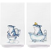 IAFQWDS Shark Bathroom Decor Hand Towel, Kids Bathroom Decor, Sharks Lovers Gifts Decorative Hand Towels for Bath Room Washroom Restroom, 16x24 Inch Set of 2