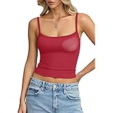 EasyGala Womens Built in Shelf Bra Padded Tank Tops Spaghetti Strap Square Neck Crop Tops Tight Camisole Shirts