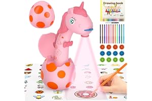 RNGODO Drawing Projector for Kids: Unicorn Toys for Girls Aged 3+ ,Art and Craft Kit, Art Sketch Projector Drawing and Tracing Include 96 Stencils and 12 Markers, Projector for Learn to Draw Toy for Girls 3+