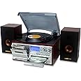 LoopTone Vinyl Record Player with Dual 15W External Speakers 10 in 1 3 Speed Bluetooth Vintage Turntable CD Cassette Player AM/FM Radio USB Recorder Aux-in RCA Line-Out (Silver)